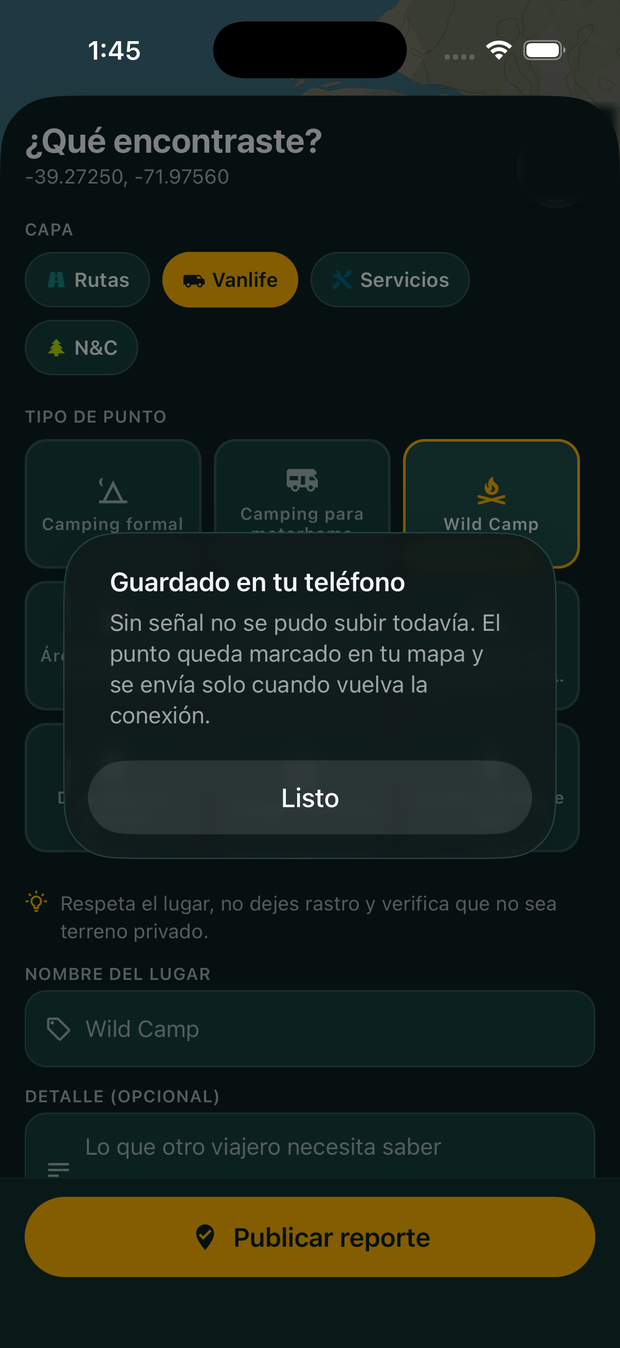 Formulario de ROAVIA para reportar un punto nuevo